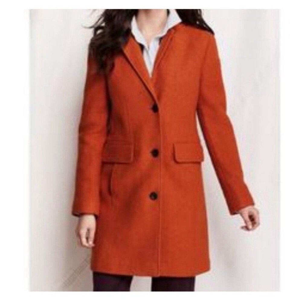 Lands' End Boiled Wool Coat Womens 6 Orange Peacoat Autumn Transitional Layering